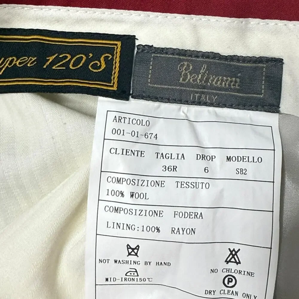 Super 120's Beltrami Italy Men’s Wool Suit Lite Beige - Made in Italy - Picture 14 of 16